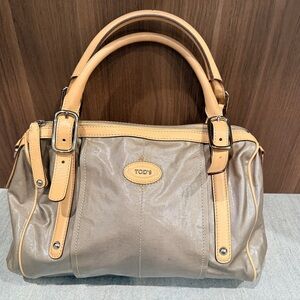 TOD'S Taupe Handbag with Tan Leather Trim
